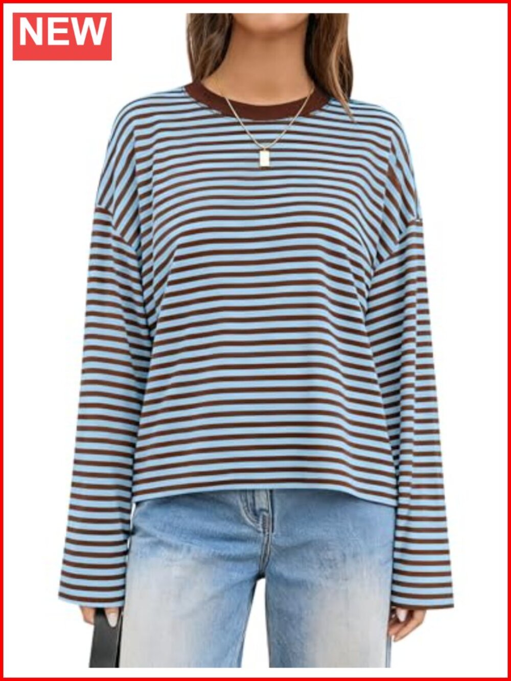 Striped Long Sleeve Oversized Crewneck Cropped Tee Y2K Vintage Top